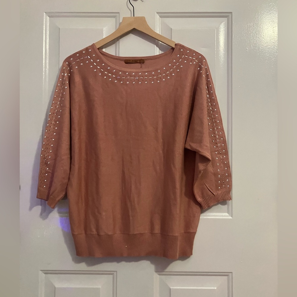 Belldini - rose pink sweater beaded neckline